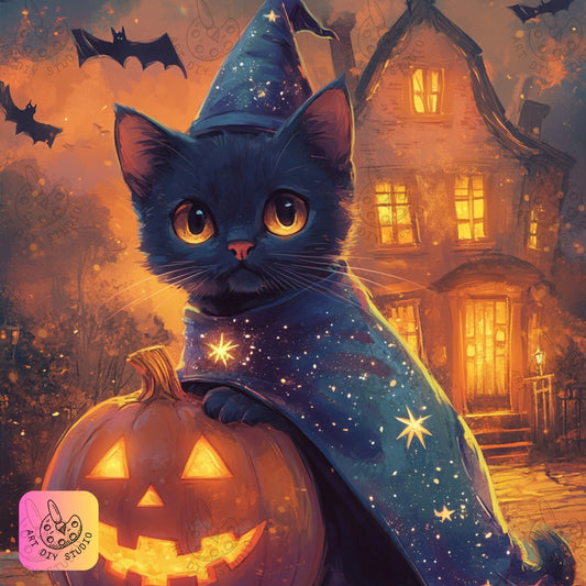 Artdiystudio Midnight Magic Cat Diy Diamond Painting Kit Create Your Own Halloween Feline 8