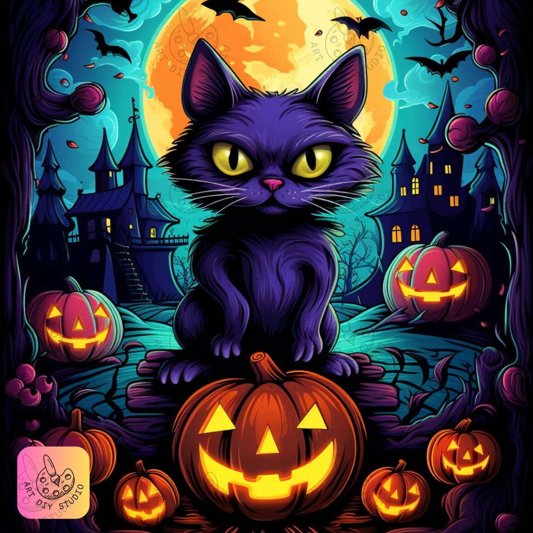 Artdiystudio Midnight Mischief Cat Diy Diamond Painting Kit Craft Your Bewitching Scene 8