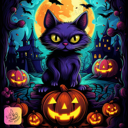Artdiystudio Midnight Mischief Cat Diy Diamond Painting Kit Craft Your Bewitching Scene 8