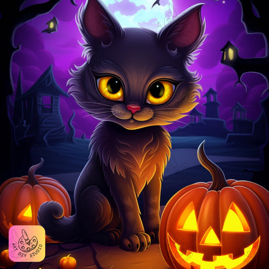 Artdiystudio Midnight Prowler Diy Diamond Painting Kit Craft Your Spooky Cat Scene 8