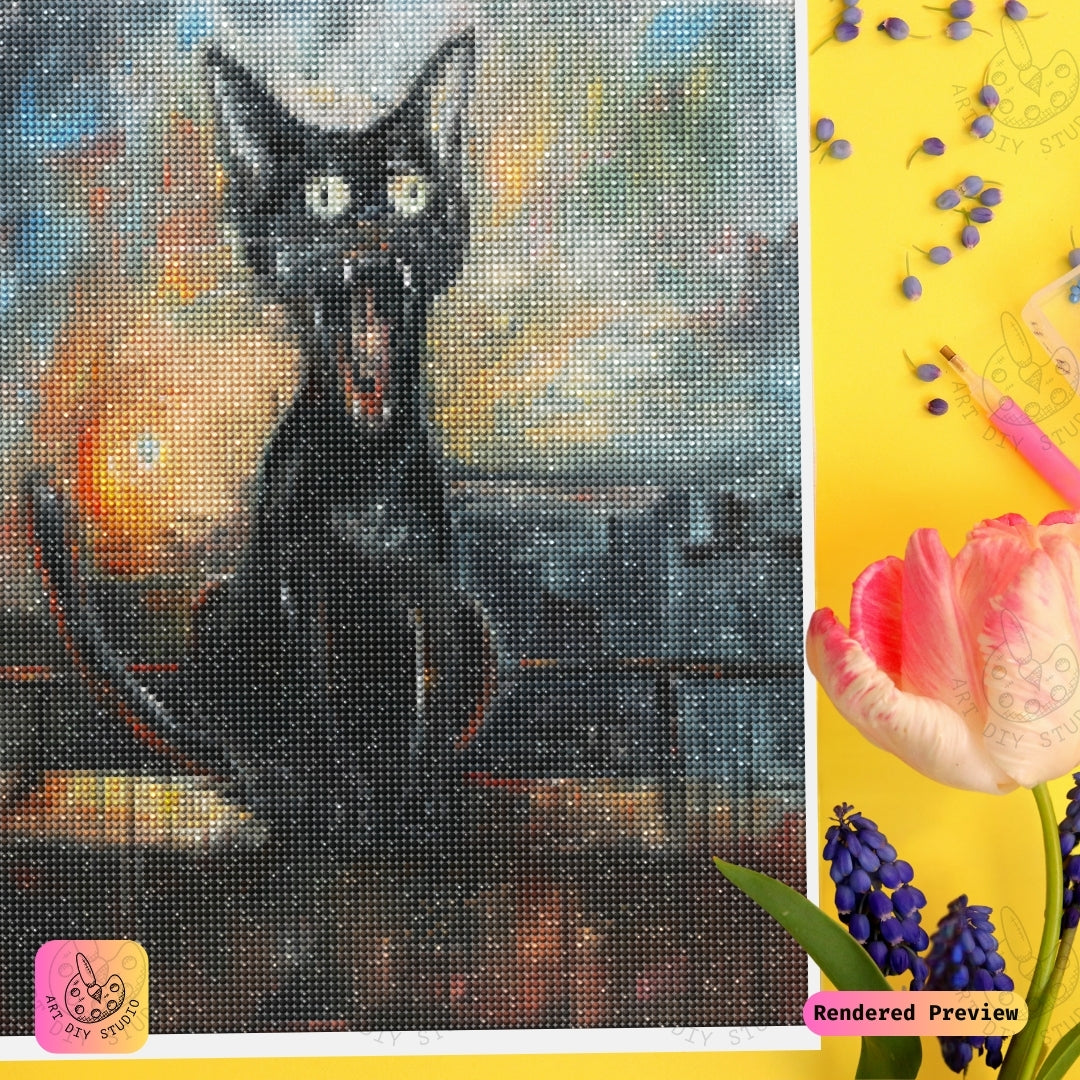 Artdiystudio Midnight Roar Diy Diamond Painting Kit A Bold Cat In The Night 3
