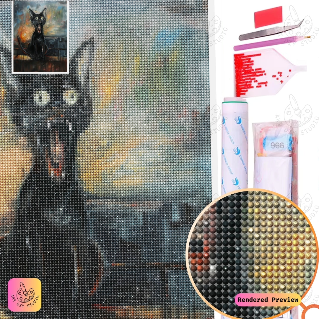 Artdiystudio Midnight Roar Diy Diamond Painting Kit A Bold Cat In The Night 5