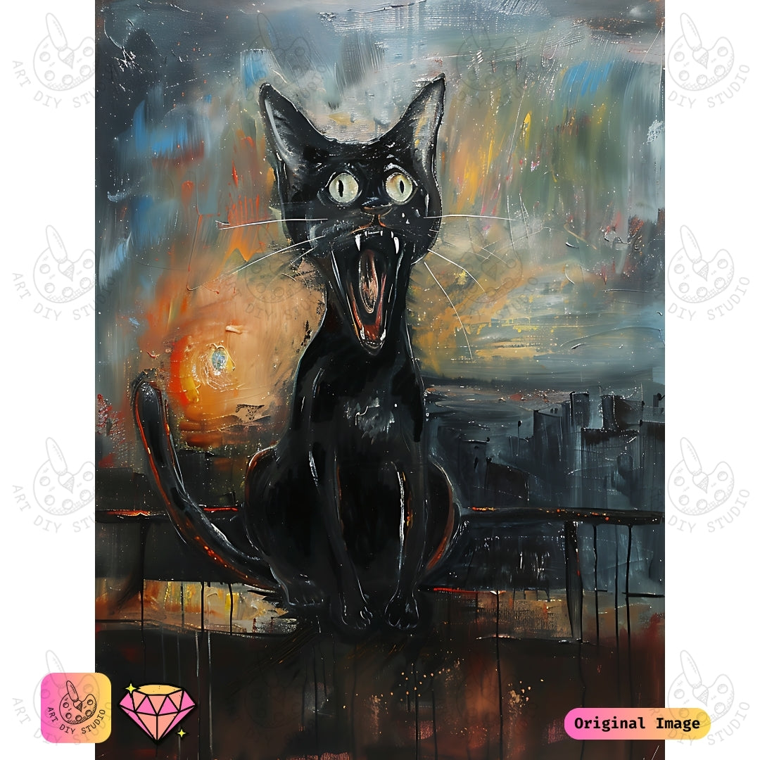 Artdiystudio Midnight Roar Diy Diamond Painting Kit A Bold Cat In The Night