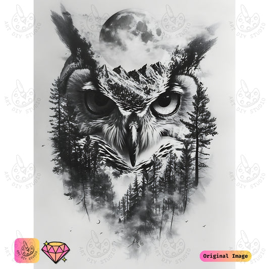 Artdiystudio Monochrome Owl Majesty Diy Diamond Painting Kit A Bold Nature Statement