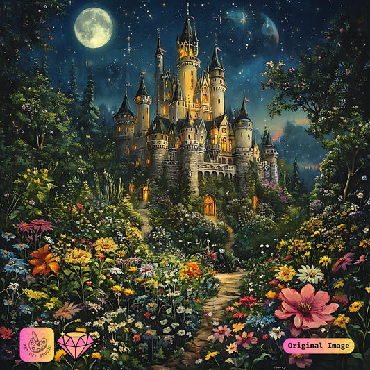 Artdiystudio Moonlit Castle Garden Diy Diamond Painting Kit A Majestic Fantasy Adventure
