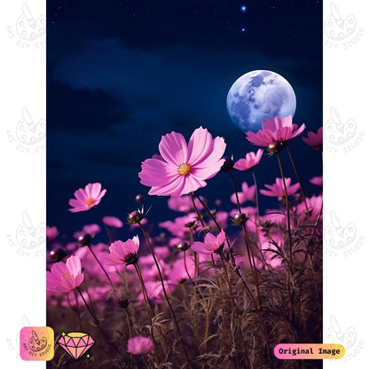 Artdiystudio Moonlit Cosmos Blossoms Diy Diamond Painting Kit A Romantic Floral Masterpiece