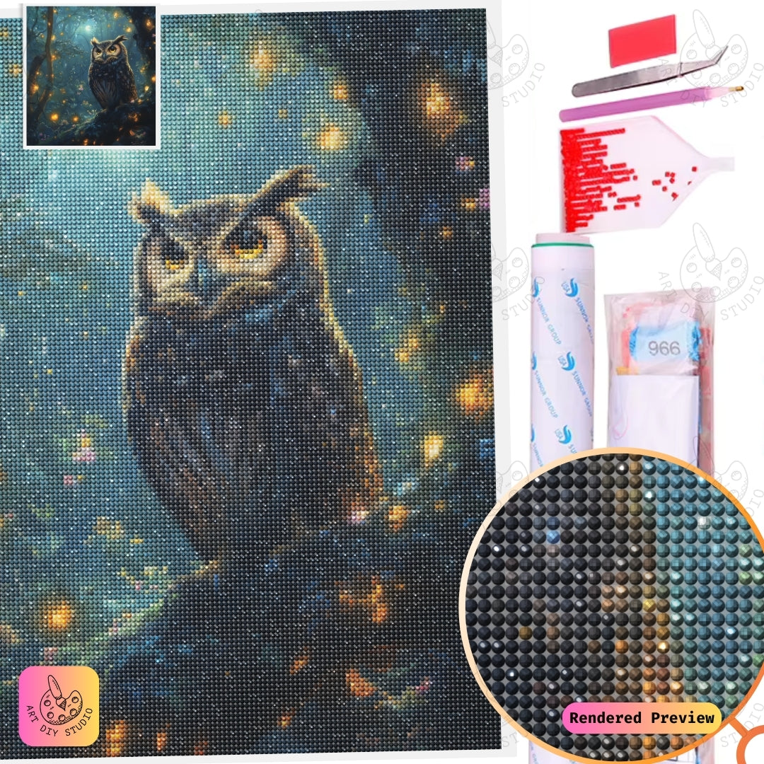 Artdiystudio Moonlit Forest Owl Diy Diamond Painting Kit Natures Tranquil Glow 5