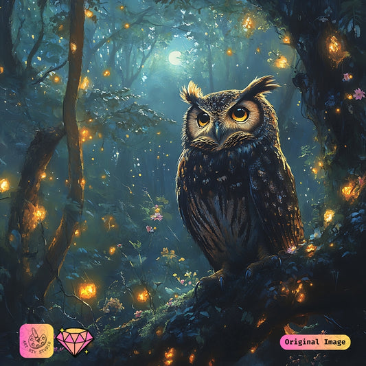Artdiystudio Moonlit Forest Owl Diy Diamond Painting Kit Natures Tranquil Glow