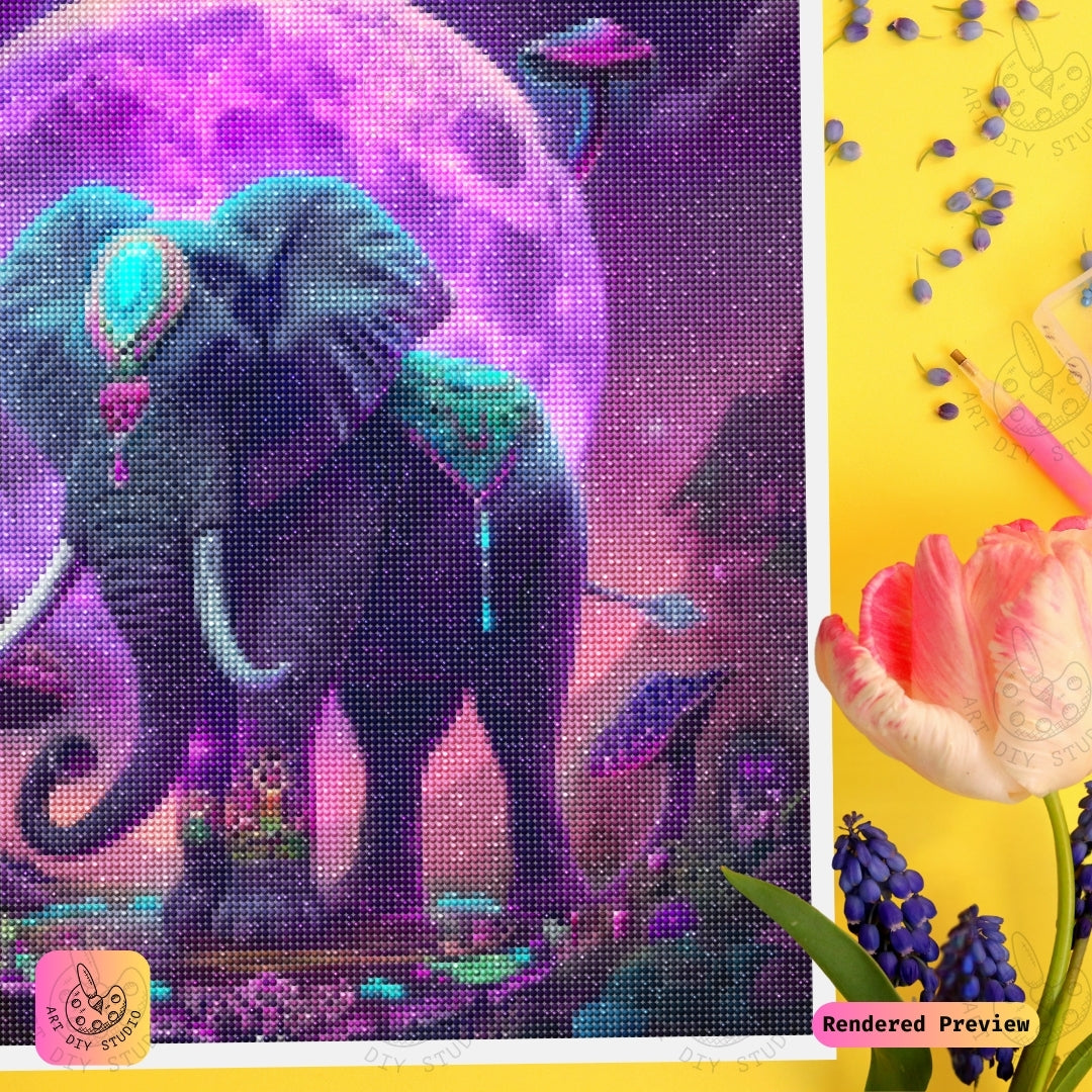 Artdiystudio Moonlit Majesty Elephant Diy Diamond Painting Kit A Celestial Elegance In Art 3
