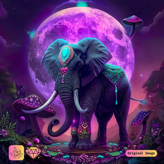 Artdiystudio Moonlit Majesty Elephant Diy Diamond Painting Kit A Celestial Elegance In Art