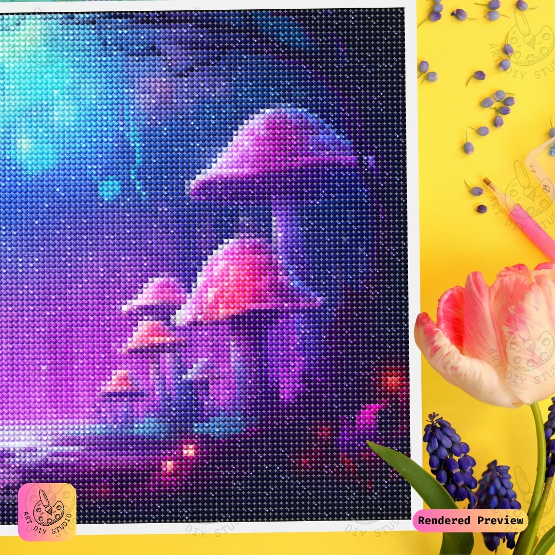 Artdiystudio Moonlit Mushroom Pathway Diy Diamond Painting Kit A Dreamy Nighttime Escape 3