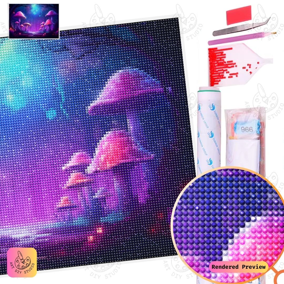 Artdiystudio Moonlit Mushroom Pathway Diy Diamond Painting Kit A Dreamy Nighttime Escape 5