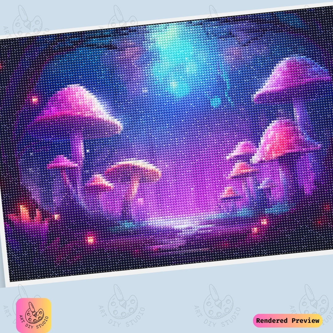Artdiystudio Moonlit Mushroom Pathway Diy Diamond Painting Kit A Dreamy Nighttime Escape 6