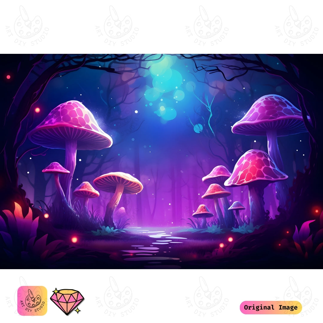 Artdiystudio Moonlit Mushroom Pathway Diy Diamond Painting Kit A Dreamy Nighttime Escape