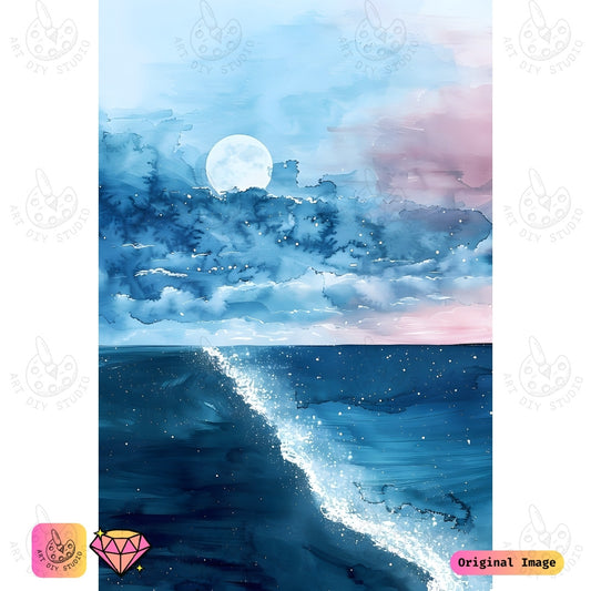 Artdiystudio Moonlit Ocean Bliss Diy Diamond Painting Kit A Calm Night By The Sea