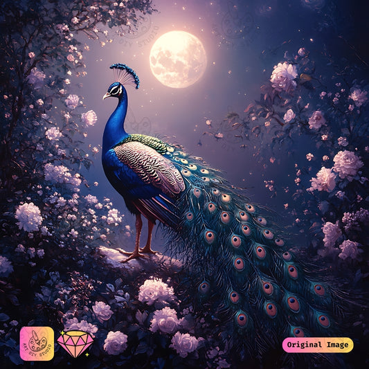 Artdiystudio Moonlit Peacock Beauty Diy Diamond Painting Kit A Majestic Night Of Elegance 6