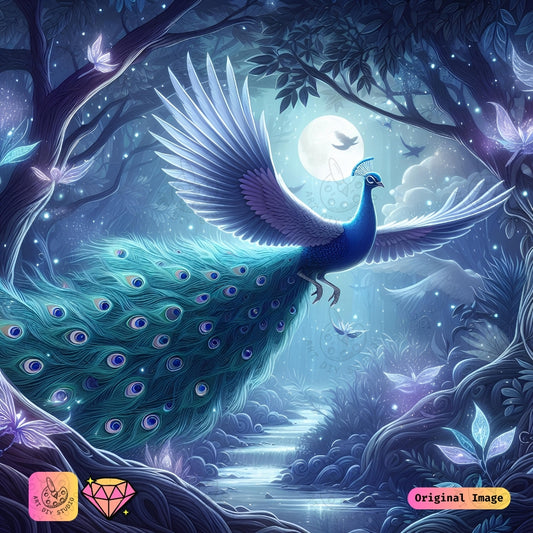 Artdiystudio Moonlit Peacock Flight Diy Diamond Painting Kit A Journey Into Mystical Beauty 6