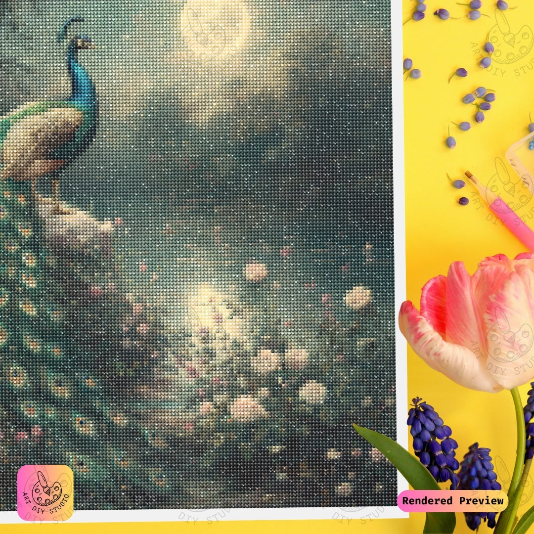 Artdiystudio Moonlit Peacock Serenity Diy Diamond Painting Kit Create A Magical Night Of Beauty 4