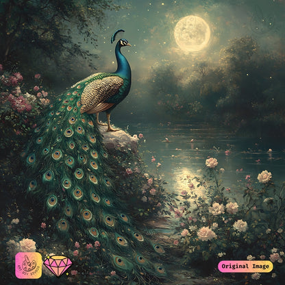 Artdiystudio Moonlit Peacock Serenity Diy Diamond Painting Kit Create A Magical Night Of Beauty 6