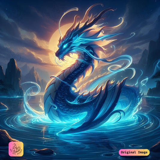 Artdiystudio Moonlit Water Dragon Diy Diamond Painting Kit A Mystical Masterpiece Of Serenity