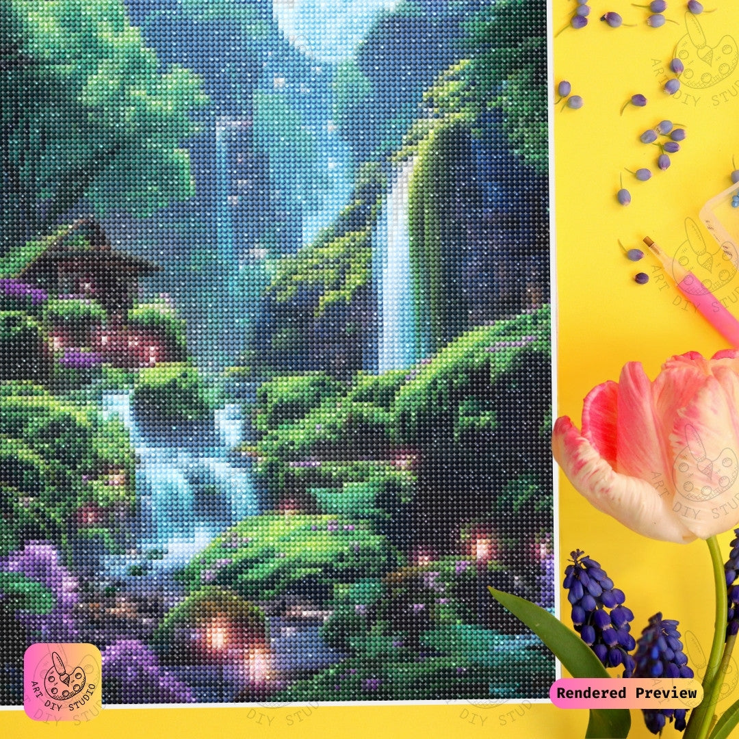 Artdiystudio Moonlit Waterfall Haven Diy Diamond Painting Kit A Mystical Escape Into Nature 3