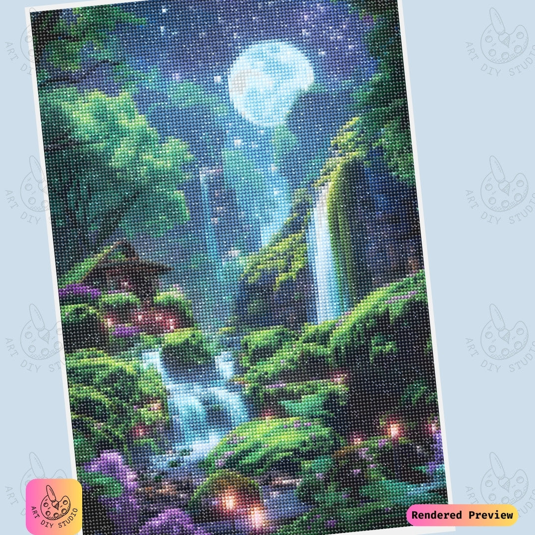 Artdiystudio Moonlit Waterfall Haven Diy Diamond Painting Kit A Mystical Escape Into Nature 6