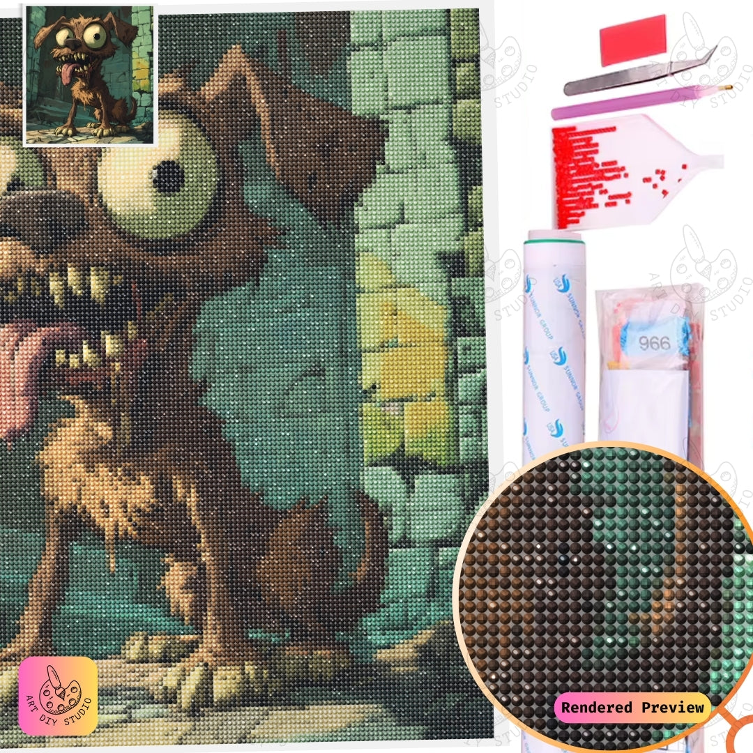 Artdiystudio Mutant Pooch Diy Diamond Painting Kit A Dark Whimsical Craft 2