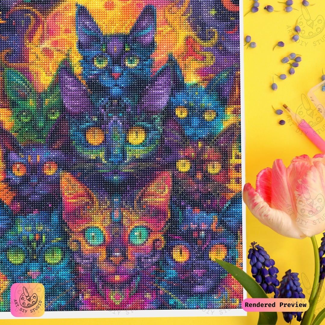 Artdiystudio Mystic Moonlit Cats Diy Diamond Painting Kit A Bold And Enigmatic Masterpiece 3