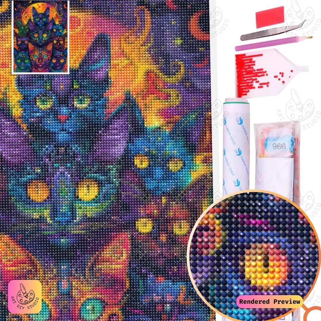 Artdiystudio Mystic Moonlit Cats Diy Diamond Painting Kit A Bold And Enigmatic Masterpiece 5