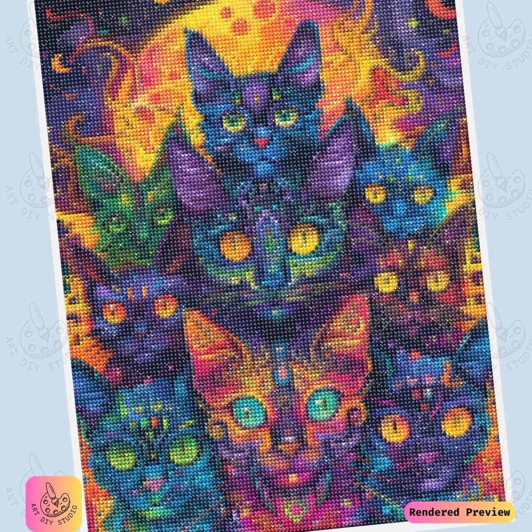 Artdiystudio Mystic Moonlit Cats Diy Diamond Painting Kit A Bold And Enigmatic Masterpiece 6