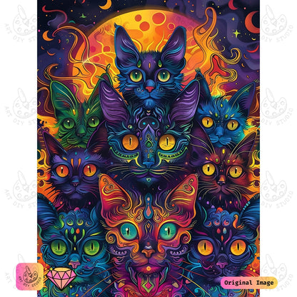 Artdiystudio Mystic Moonlit Cats Diy Diamond Painting Kit A Bold And Enigmatic Masterpiece