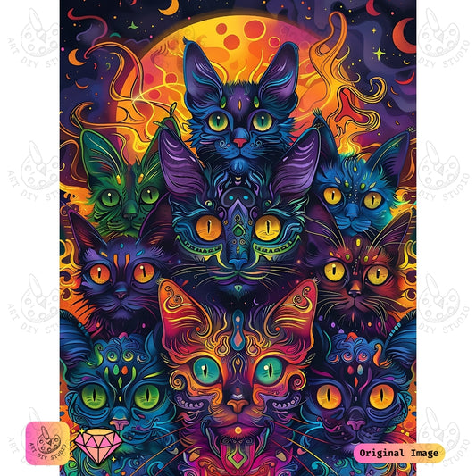 Artdiystudio Mystic Moonlit Cats Diy Diamond Painting Kit A Bold And Enigmatic Masterpiece