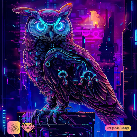 Artdiystudio Neon Circuit Owl Diy Diamond Painting Kit A Cybernetic Art Marvel