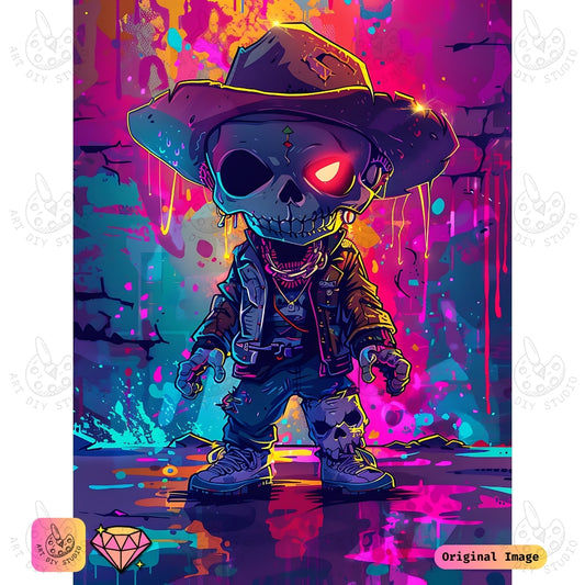 Artdiystudio Neon Cowboy Skull Diy Diamond Painting Kit Street Style Swagger In Art