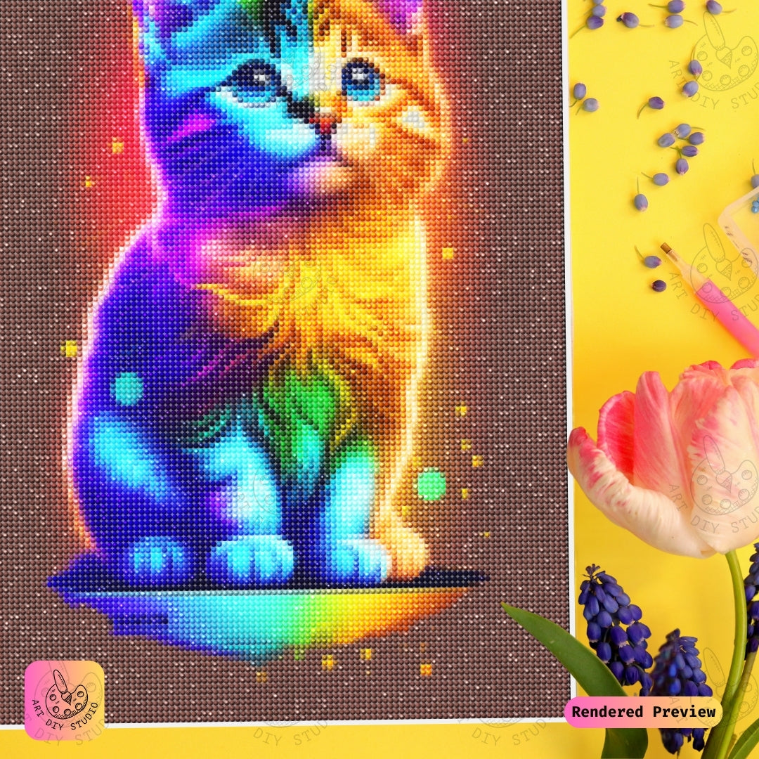 Artdiystudio Neon Kitty Vibes Diy Diamond Painting Kit A Colorful Feline Fantasy 3
