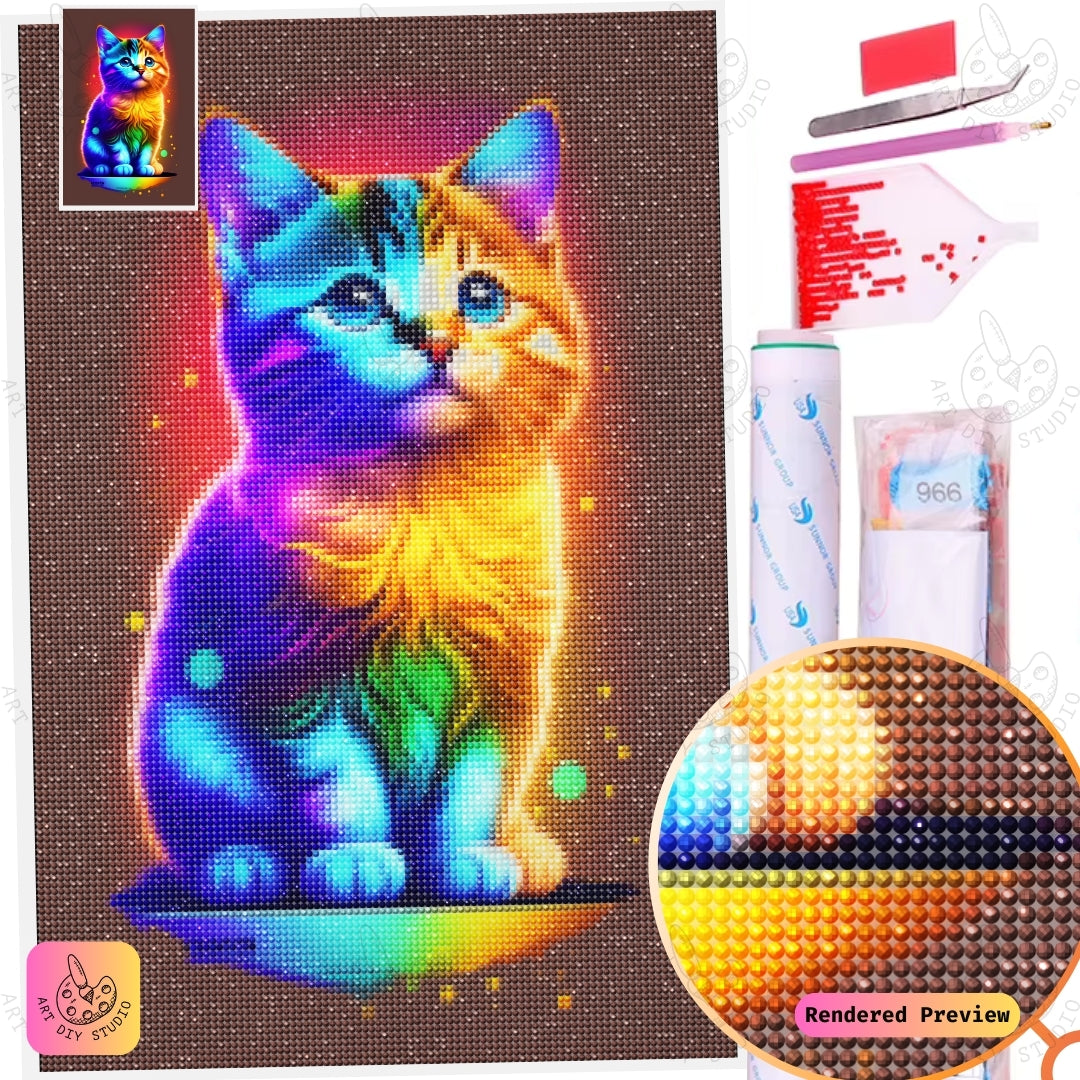 Artdiystudio Neon Kitty Vibes Diy Diamond Painting Kit A Colorful Feline Fantasy 5