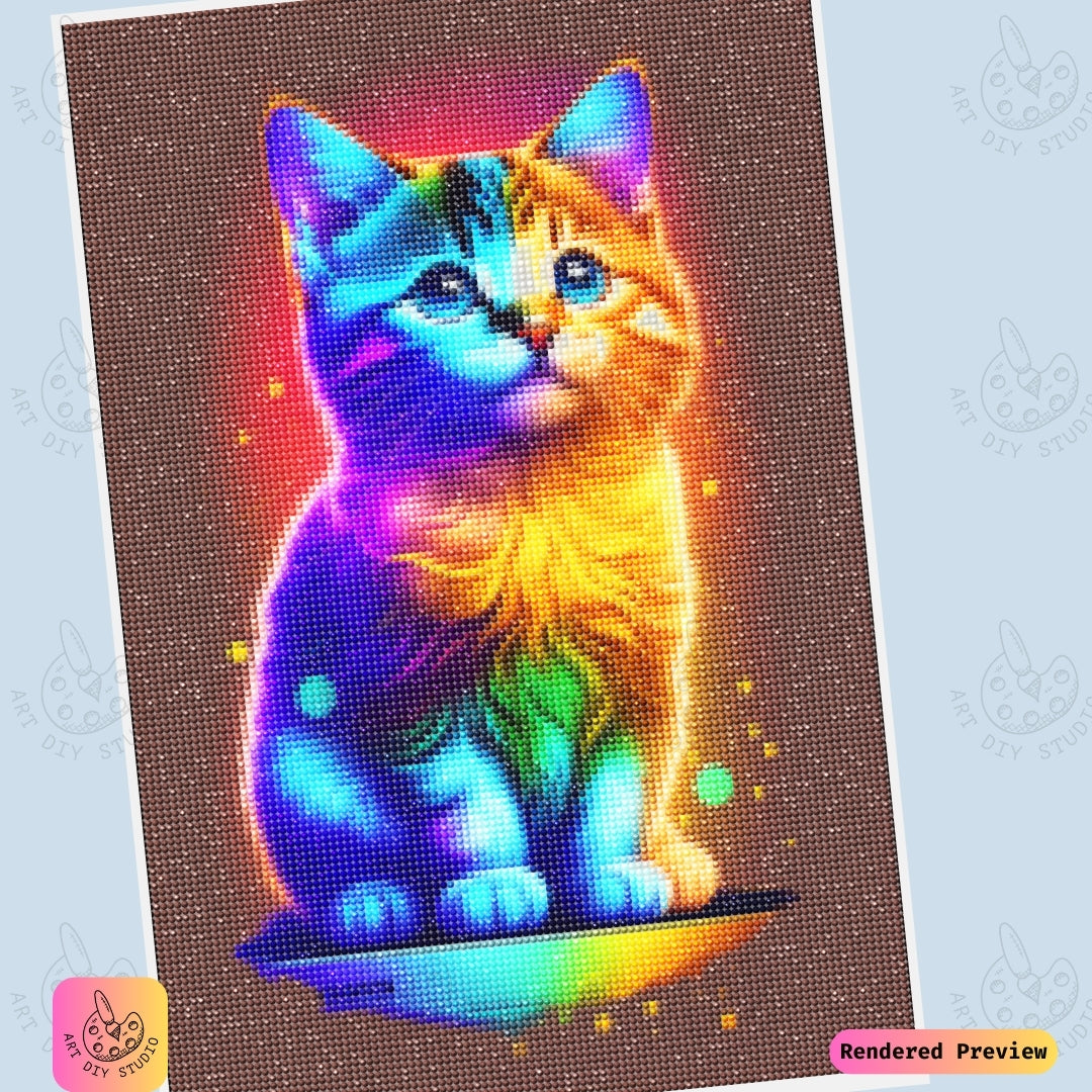 Artdiystudio Neon Kitty Vibes Diy Diamond Painting Kit A Colorful Feline Fantasy 6