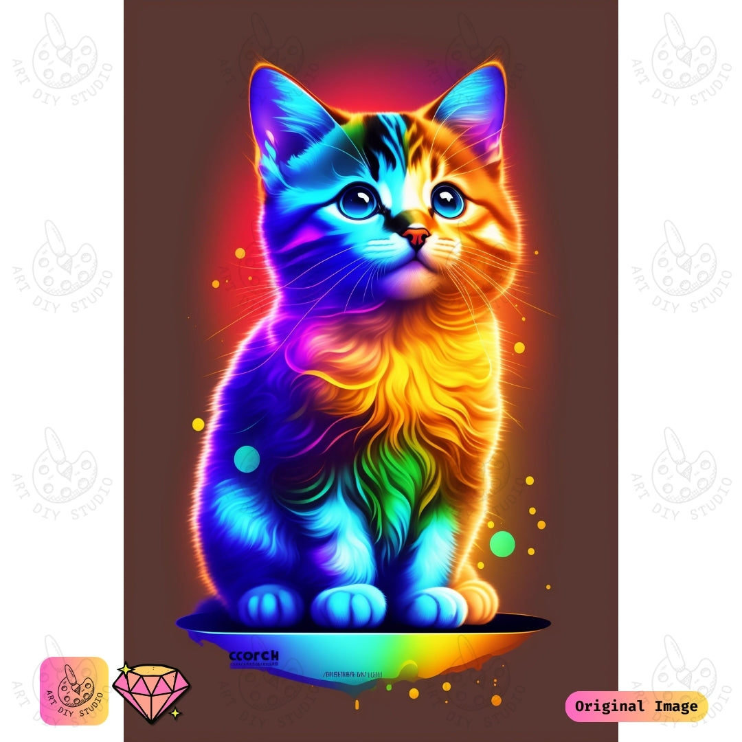 Artdiystudio Neon Kitty Vibes Diy Diamond Painting Kit A Colorful Feline Fantasy