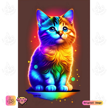 Artdiystudio Neon Kitty Vibes Diy Diamond Painting Kit A Colorful Feline Fantasy