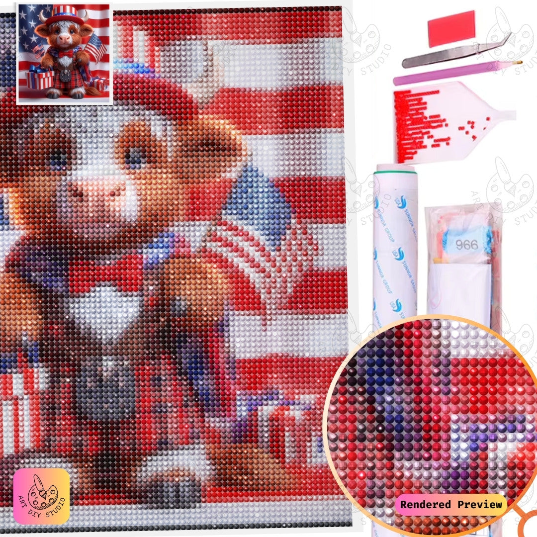 Artdiystudio Patriot Moo Parade Diy Diamond Painting Kit Celebrate In Adorable Style 5