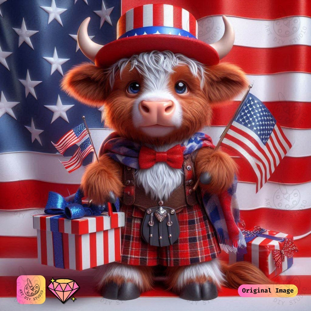 Artdiystudio Patriot Moo Parade Diy Diamond Painting Kit Celebrate In Adorable Style