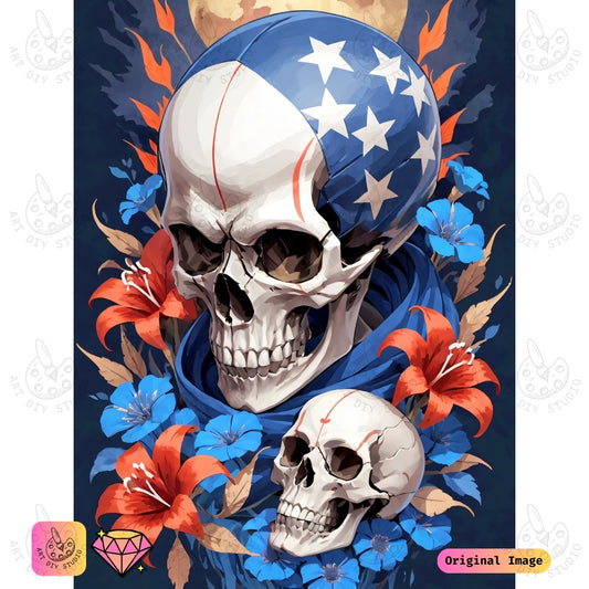 Artdiystudio Patriotic Star Skull Diy Diamond Painting Kit A Bold Tribute To Freedom And Heritage