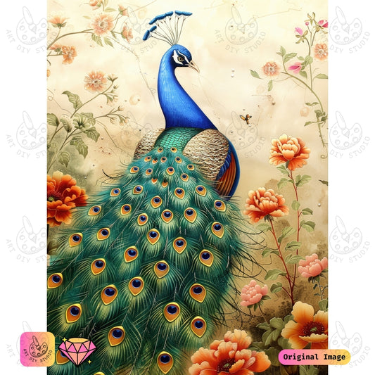 Artdiystudio Peacock In Bloom Diy Diamond Painting Kit A Floral Masterpiece Of Beauty 6