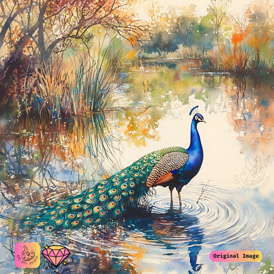 Artdiystudio Peacock In Tranquil Waters Diy Diamond Painting Kit A Serene Reflection Of Nature 6