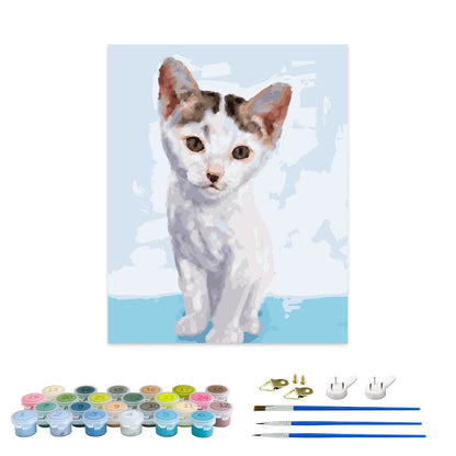 Artdiystudio Playful White Kitten Paint By Numbers Kit A Soft And Minimalistic Masterpiece 2