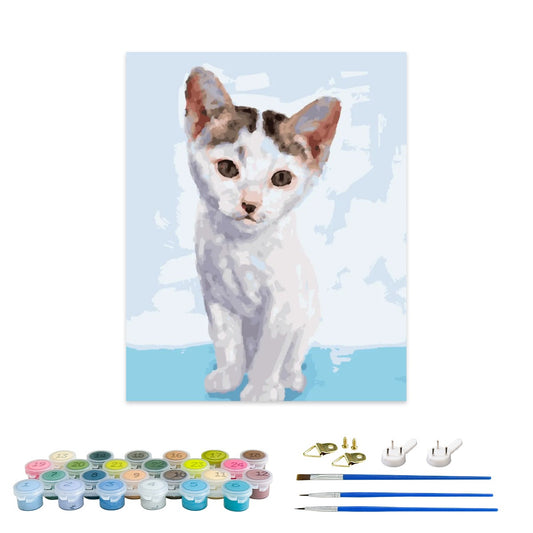 Artdiystudio Playful White Kitten Paint By Numbers Kit A Soft And Minimalistic Masterpiece 2