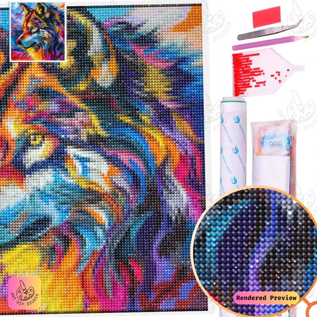 Artdiystudio Prismatic Wolf Blaze Diy Diamond Painting Kit A Spectrum Of Artistic Energy 5