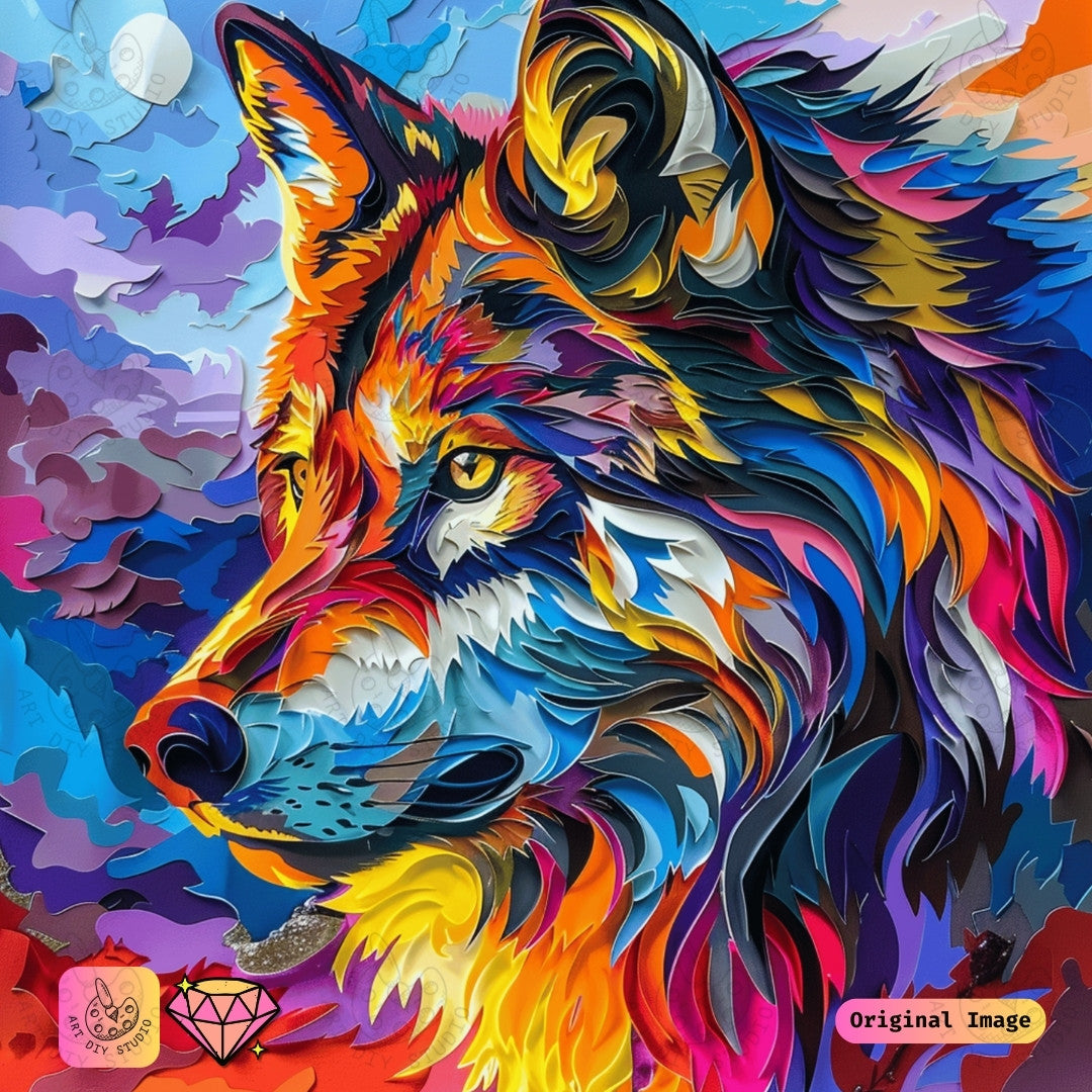 Artdiystudio Prismatic Wolf Blaze Diy Diamond Painting Kit A Spectrum Of Artistic Energy