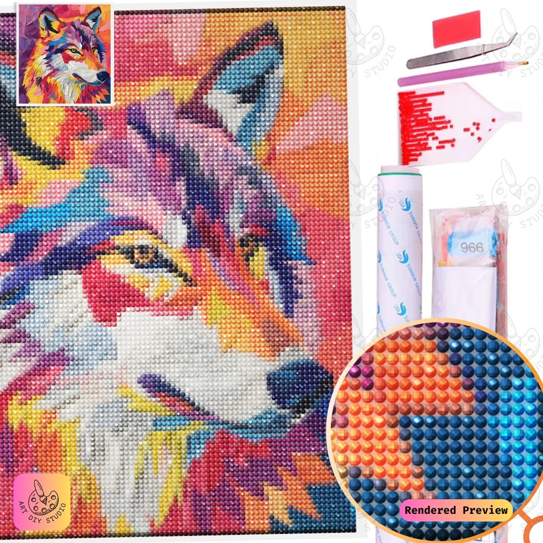 Artdiystudio Prismatic Wolf Vision Diy Diamond Painting Kit A Burst Of Color And Energy 5