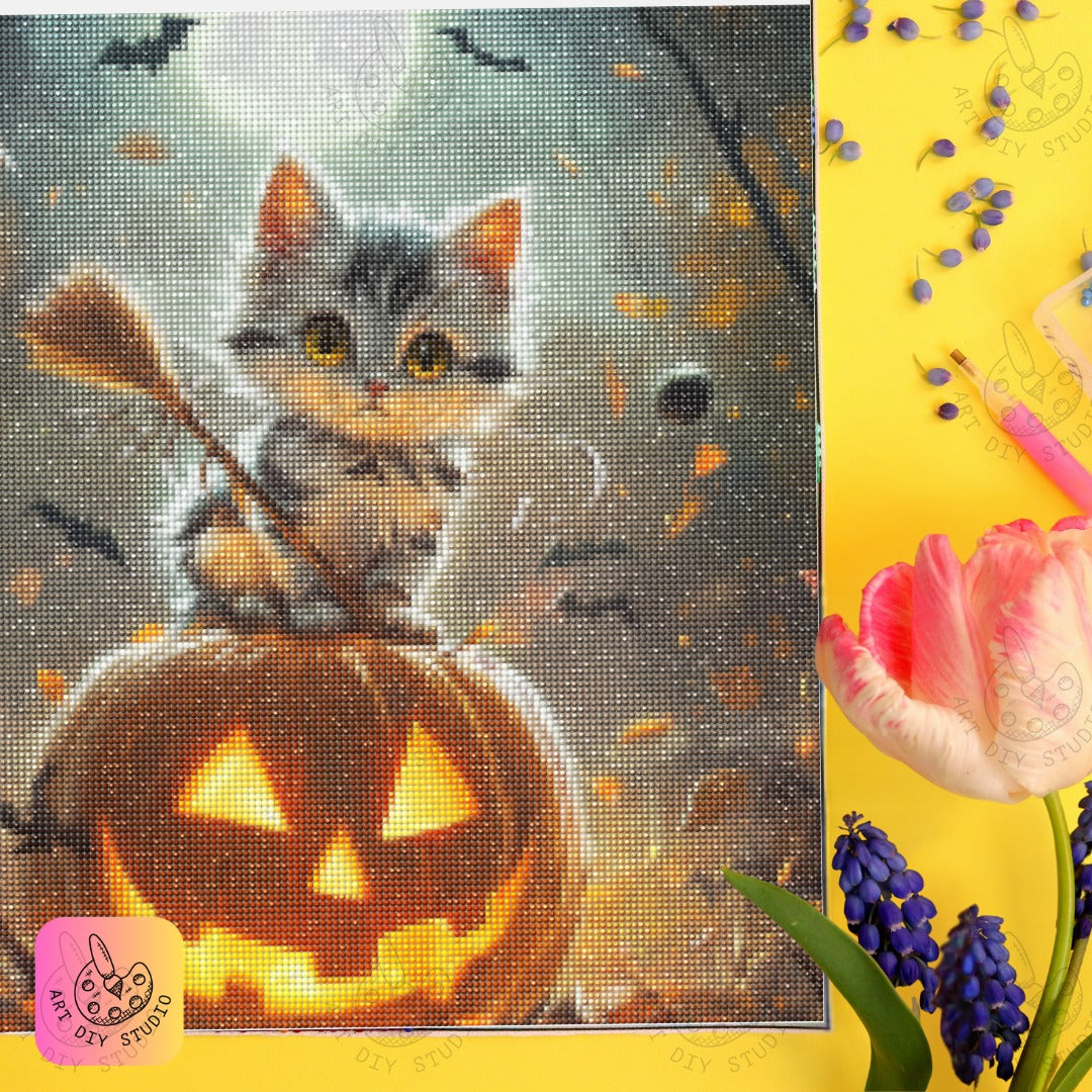 Artdiystudio Pumpkin Patch Purr Diy Diamond Painting Kit Create Your Halloween Cat Scene 6